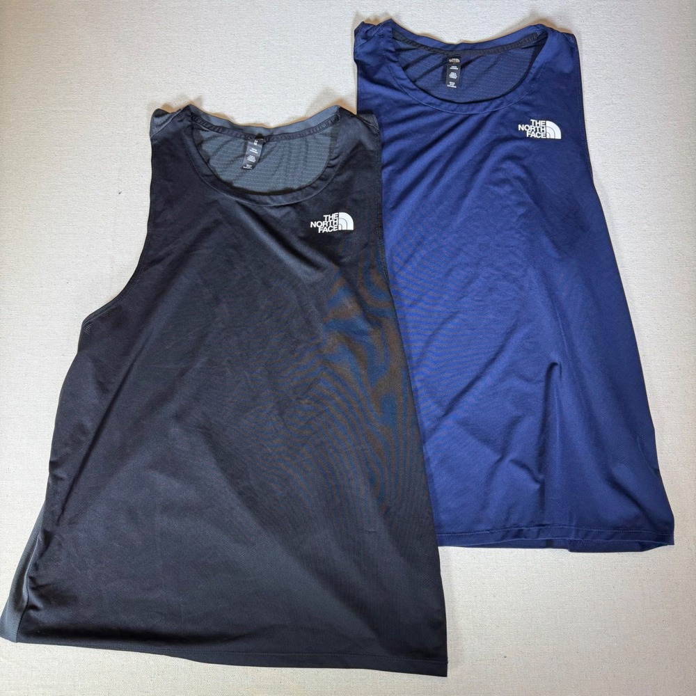 The North Face Mens High Trail Run Tank Top 2 Pack Black Navy Size M Damage on 1